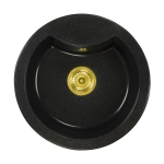 Zlewozmywak Granitowy Jednokomorowy Okrągły Mila - Czarny Nakrapiany - Złoty Syfon